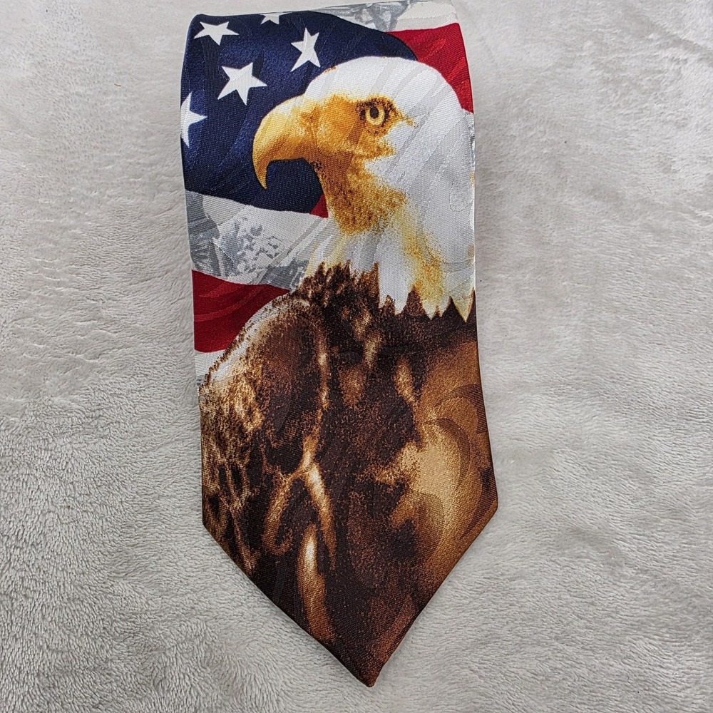 Fratello Tie Mens One Size‎ American Flag Bald Eagle Patriotic USA Necktie